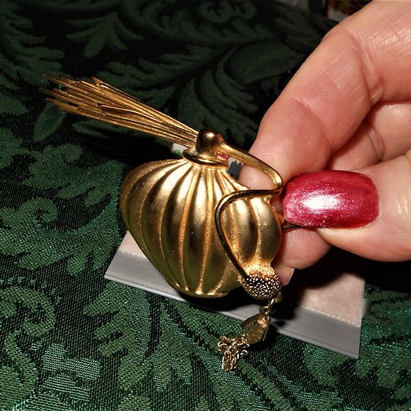 80's Atomizer Brushed Gold Brooch Maggie Lawrence - Picture 11 of 13